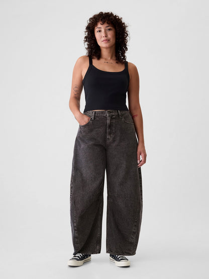 Siyah High Rise Horseshoe Jean Pantolon
