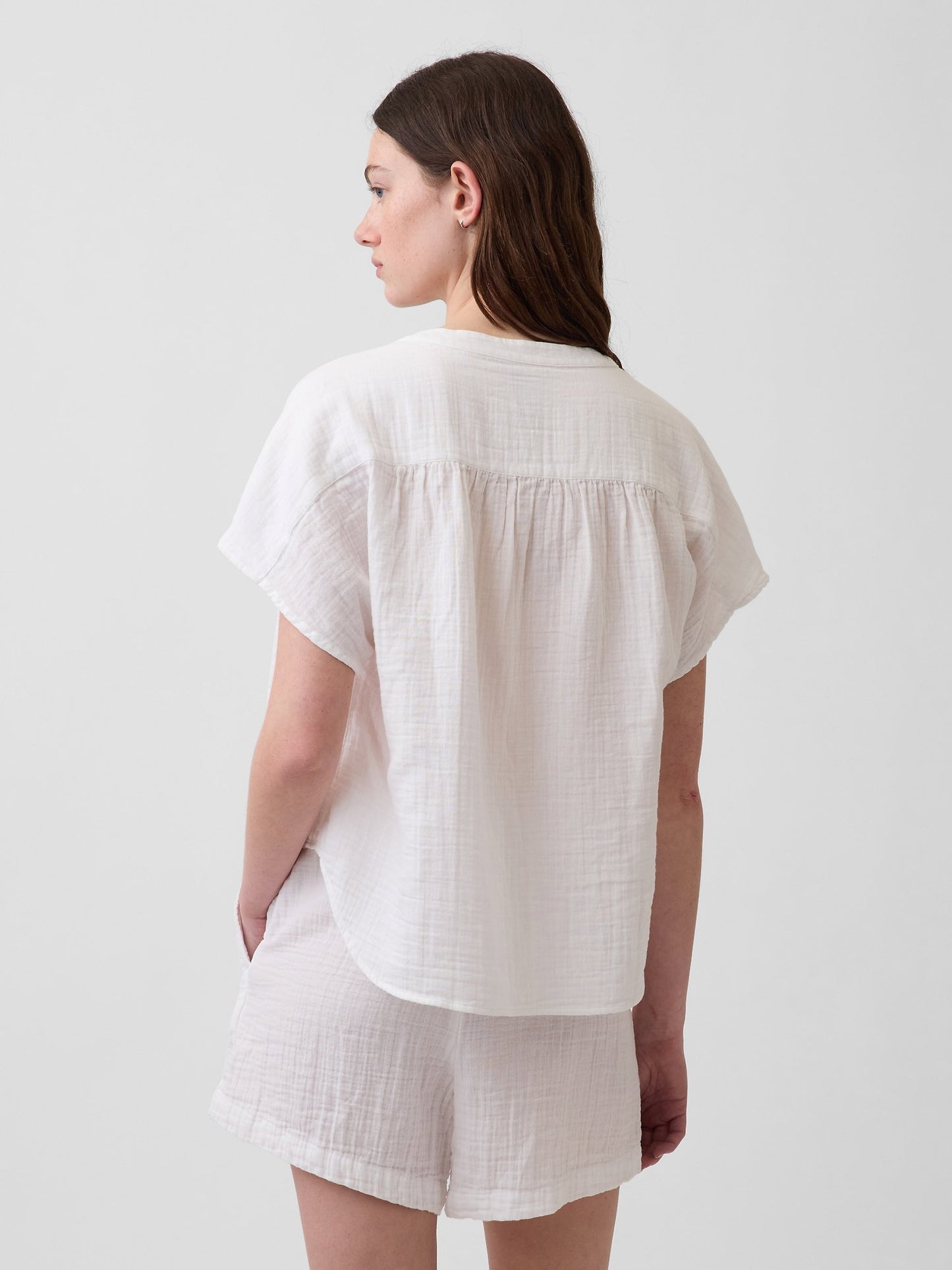 Beyaz Pamuk Gauze Oversized Split-neck Üst