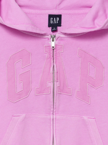 Pembe Fransız Havlu Kumaş Oversized Gap Logo Fermuarlı Sweatshirt