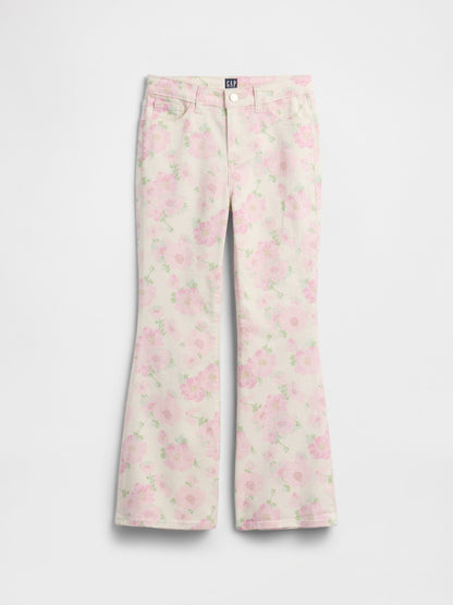 Pembe Kids High Rise Baskılı '70s Flare Jean Pantolon