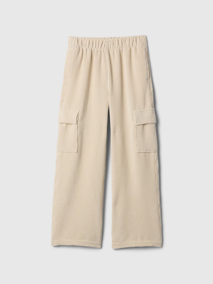 Bej Wide-leg Kadife Pull-on Kargo Pantolon
