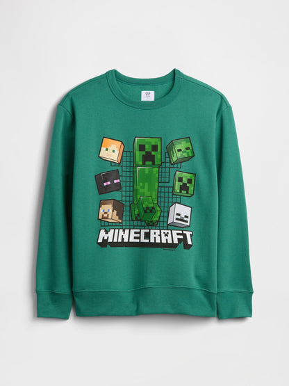 Yeşil Relaxed Minecraft Grafik Baskılı Sweatshirt