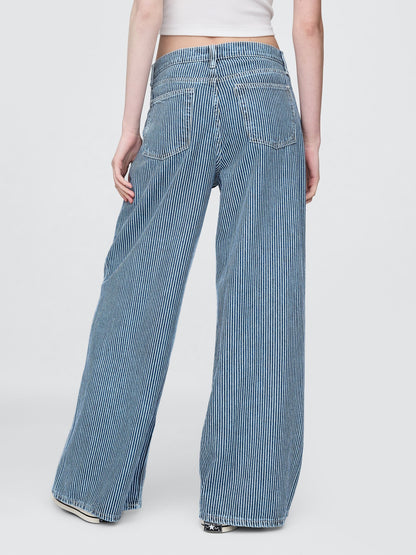 Mavi Mid Rise Ultrasoft Denim Çizgili Baggy Jean Pantolon