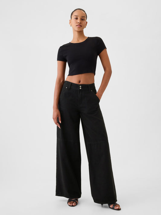 Siyah Mid Rise UltraSoft Baggy Jean Pantolon