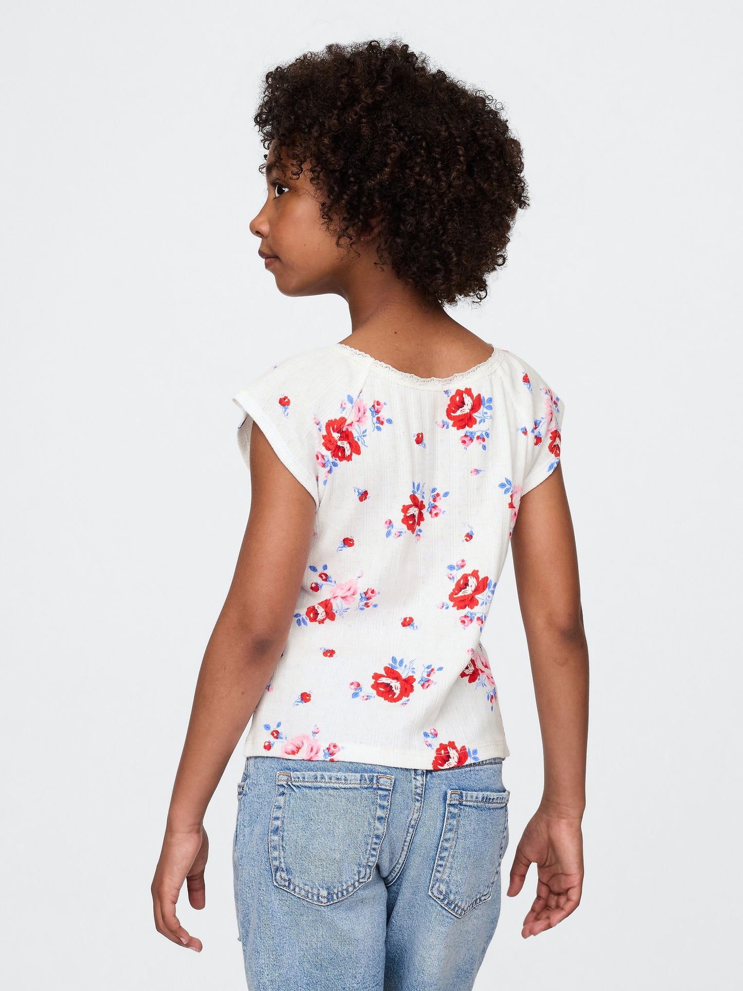 Çok Renkli Dantel Yaka Pointelle T-shirt