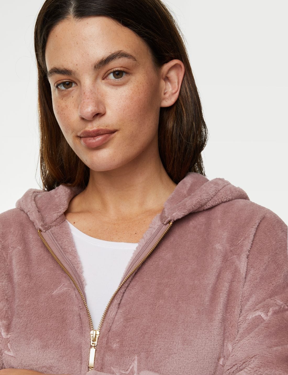 Yıldız Desenli Kapüşonlu Polar Pijama Üstü