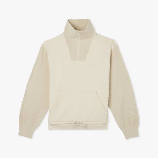 Kadın Relaxed Fit Yarım Fermuarlı Krem Sweatshirt