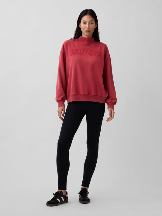 Kırmızı Heavyweight Fransız Havlu Kumaş Oversized Mockneck Sweatshirt
