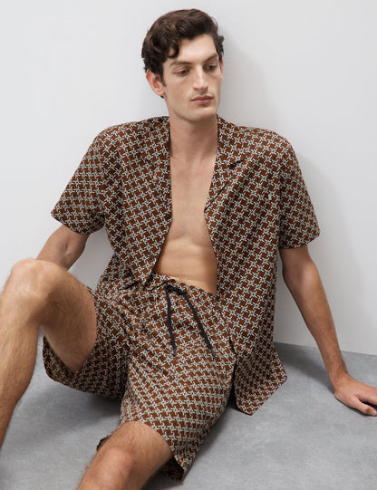 Pamuk Karışımlı Geometrik Desenli Pijama Şortu