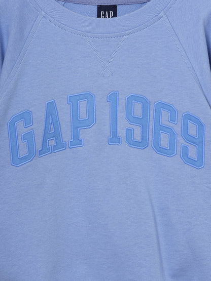 Açık Mavi Fransız Havlu Kumaş Raglan Logo Sweatshirt