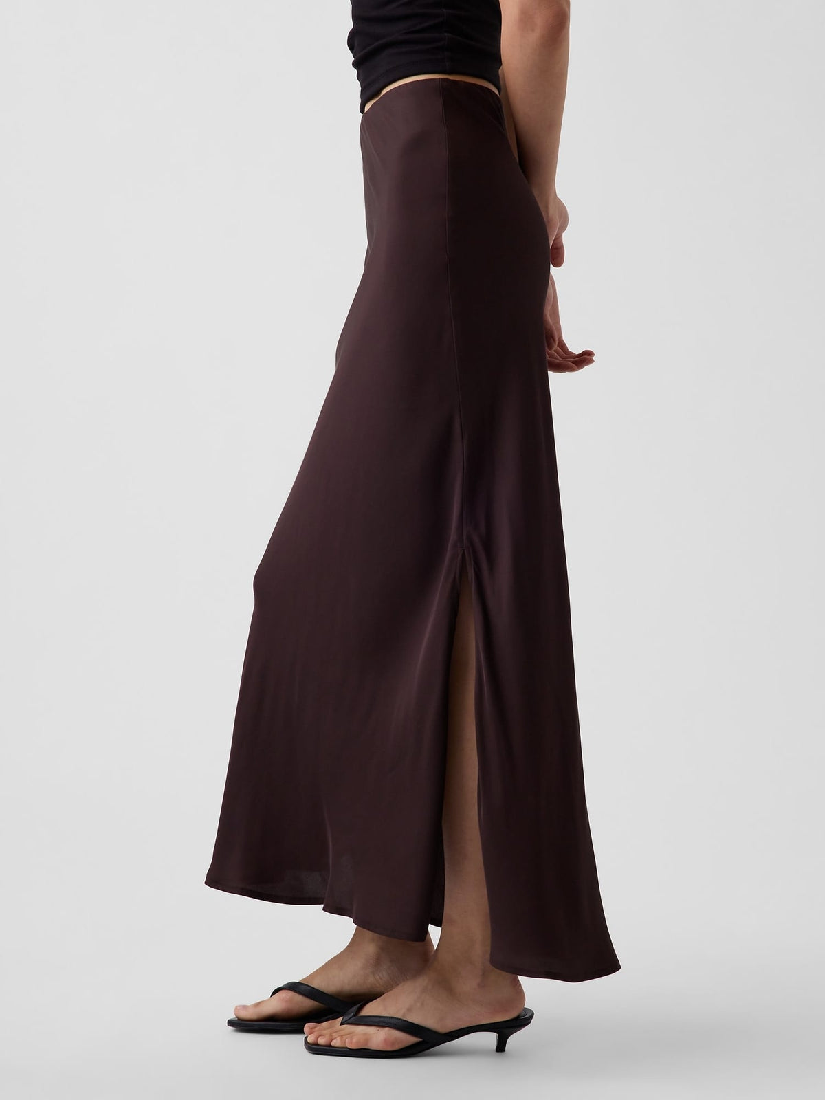 Koyu Kahverengi Maxi Slip Etek