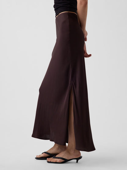 Koyu Kahverengi Maxi Slip Etek