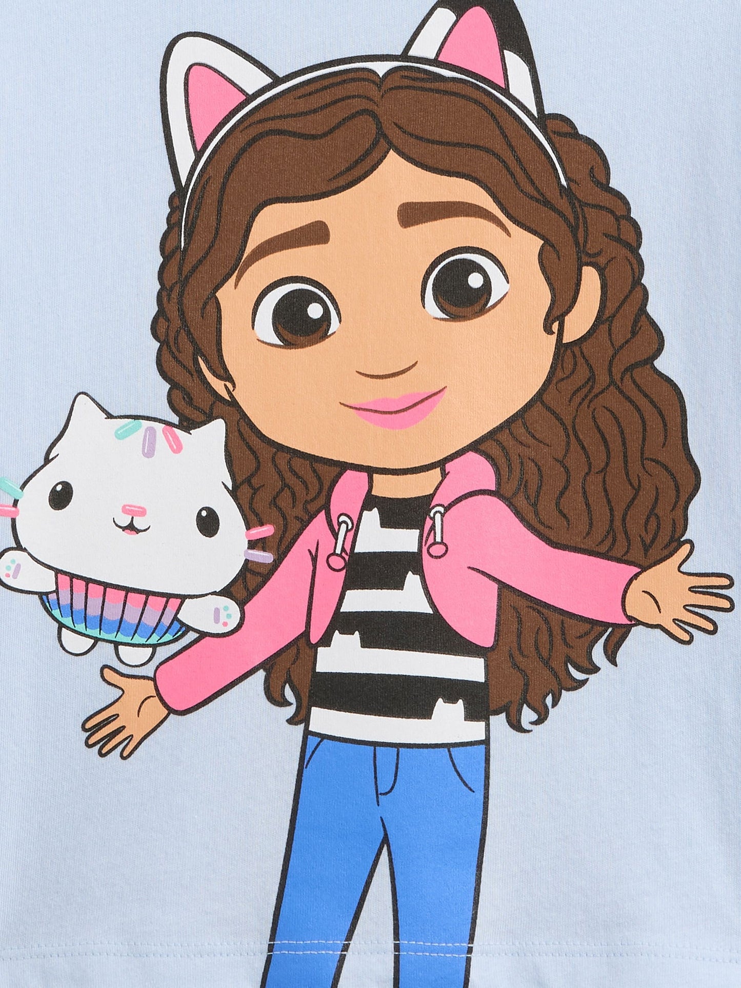 Açık Mavi Gabby's Dollhouse Puff Sleeve Grafik Baskılı T-shirt