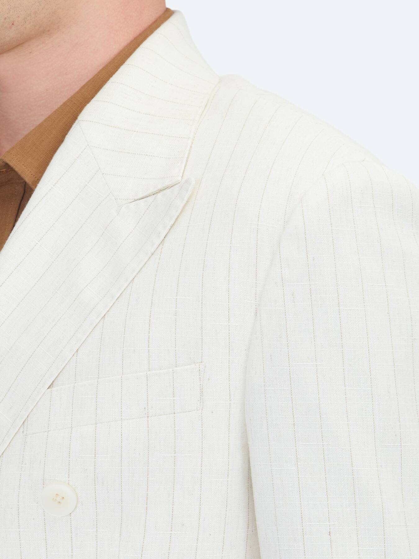 Bej Çizgili Modern Fit Pamuk Karışımlı Takım Elbise