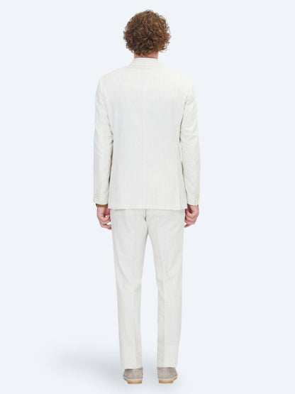 Bej Çizgili Modern Fit Pamuk Karışımlı Takım Elbise