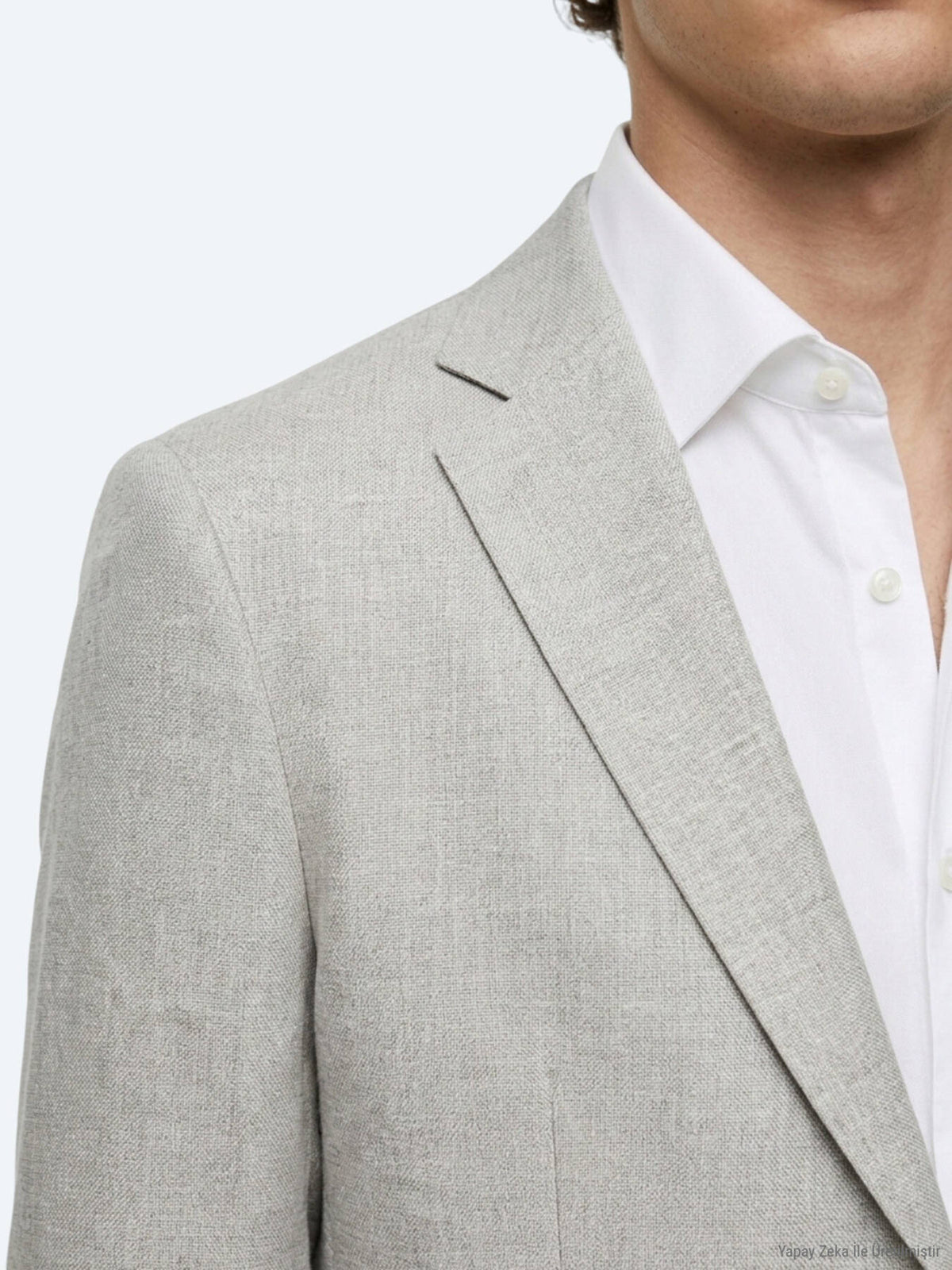 Bej Desenli Modern Fit Keten Karışımlı Ceket