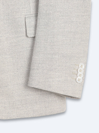 Bej Desenli Modern Fit Keten Karışımlı Ceket