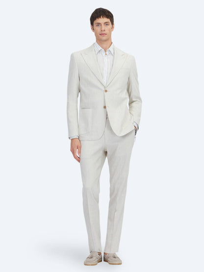 Bej Desenli Modern Fit Keten Karışımlı Takım Elbise