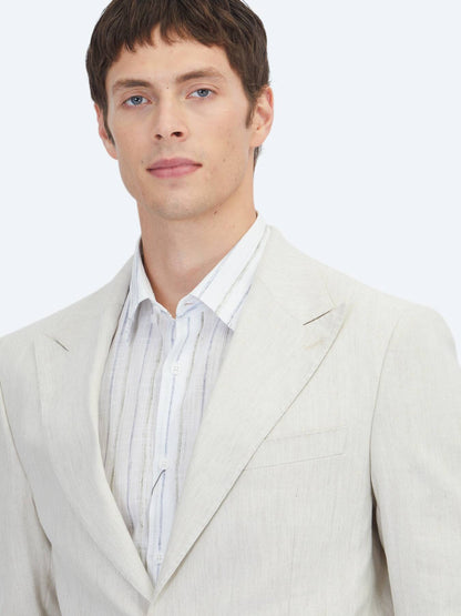 Bej Desenli Modern Fit Keten Karışımlı Takım Elbise