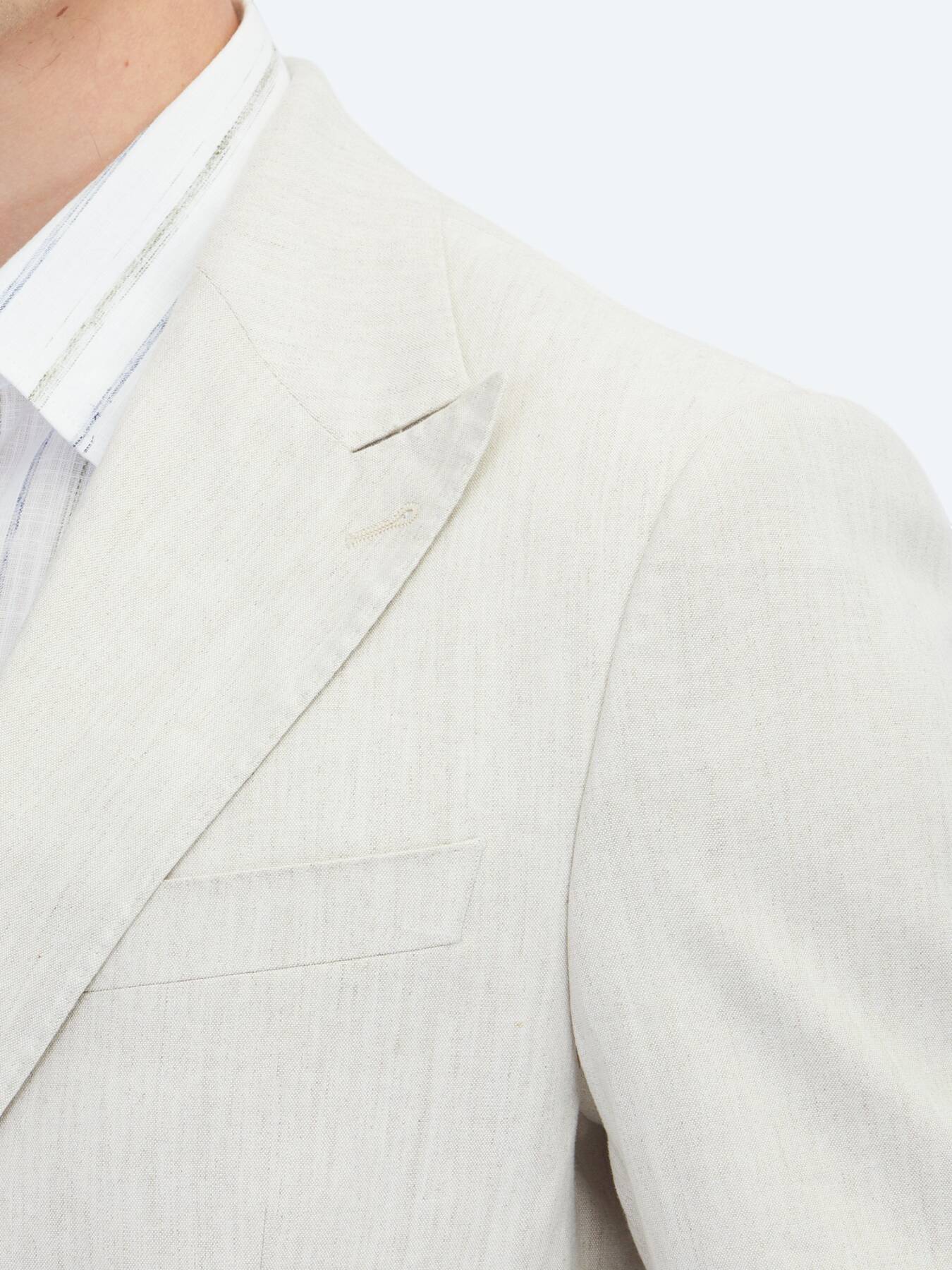 Bej Desenli Modern Fit Keten Karışımlı Takım Elbise