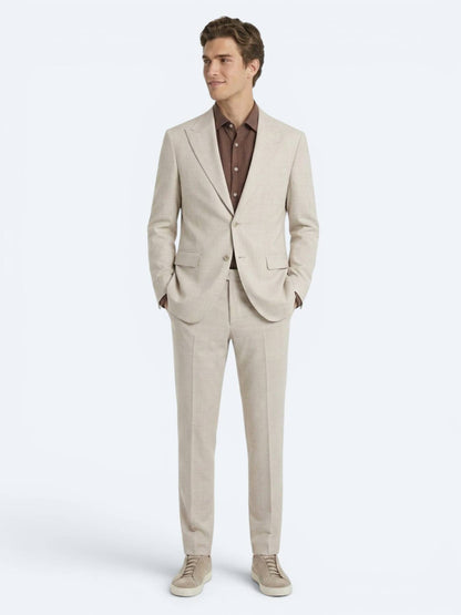 Bej Desenli Modern Fit Yün Karışımlı Takım Elbise