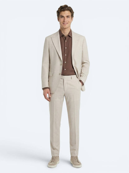Bej Desenli Modern Fit Yün Karışımlı Takım Elbise