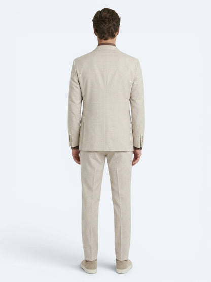 Bej Desenli Modern Fit Yün Karışımlı Takım Elbise
