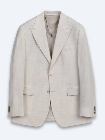 Bej Desenli Modern Fit Yün Karışımlı Takım Elbise