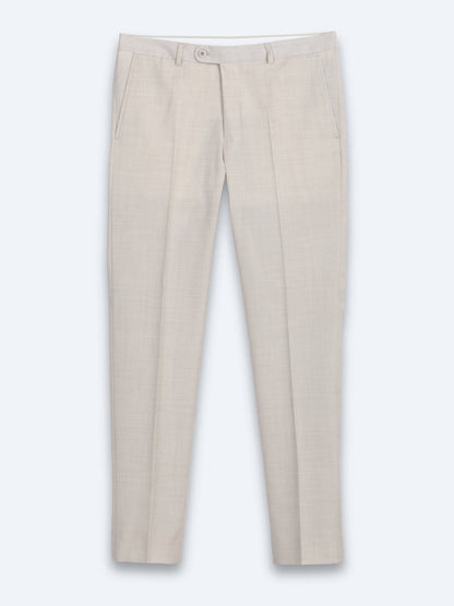 Bej Desenli Modern Fit Yün Karışımlı Takım Elbise