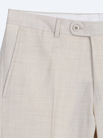 Bej Desenli Modern Fit Yün Karışımlı Takım Elbise