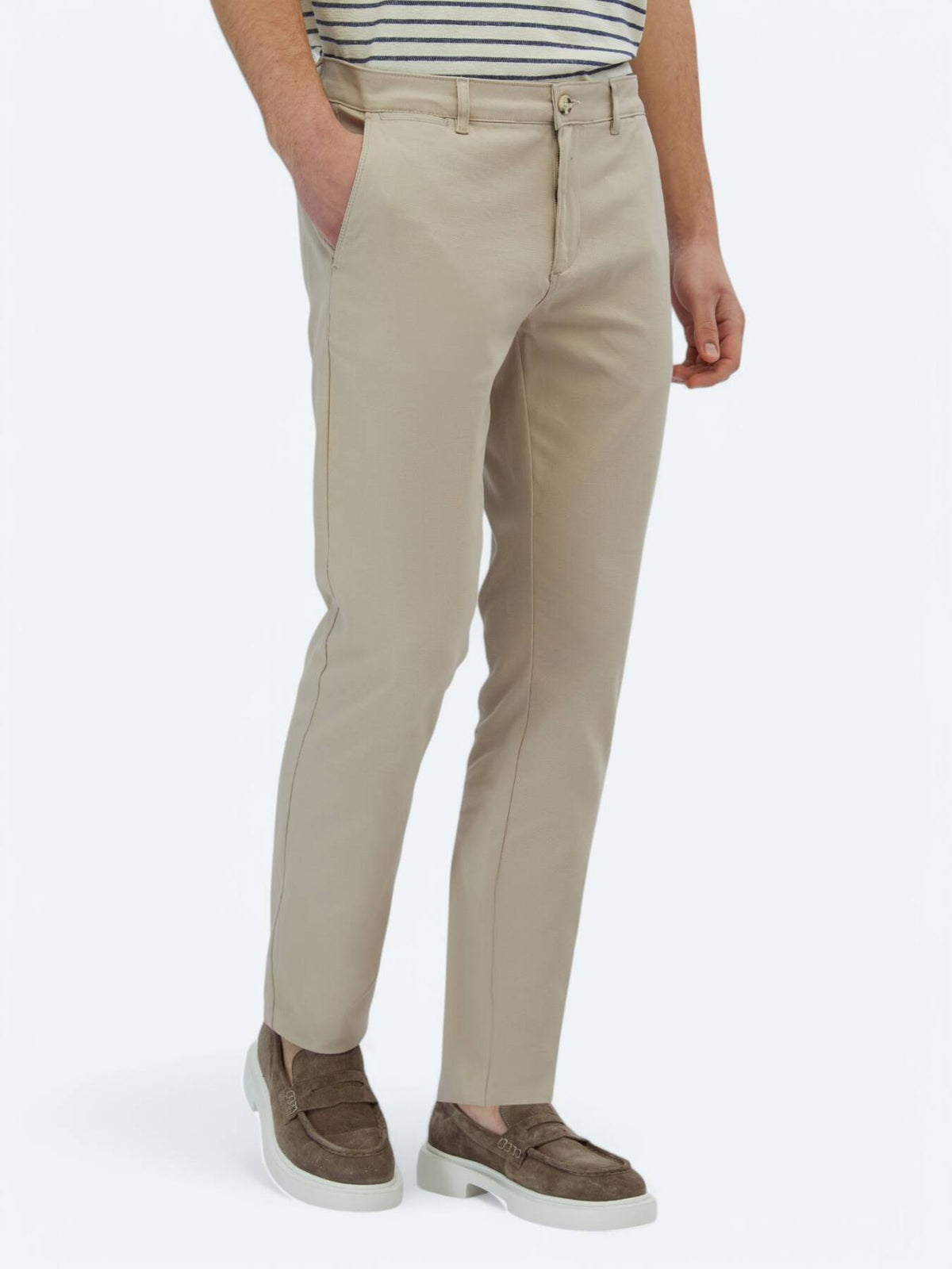 Bej Dokuma Regular Fit Casual Pamuk Karışımlı Pantolon