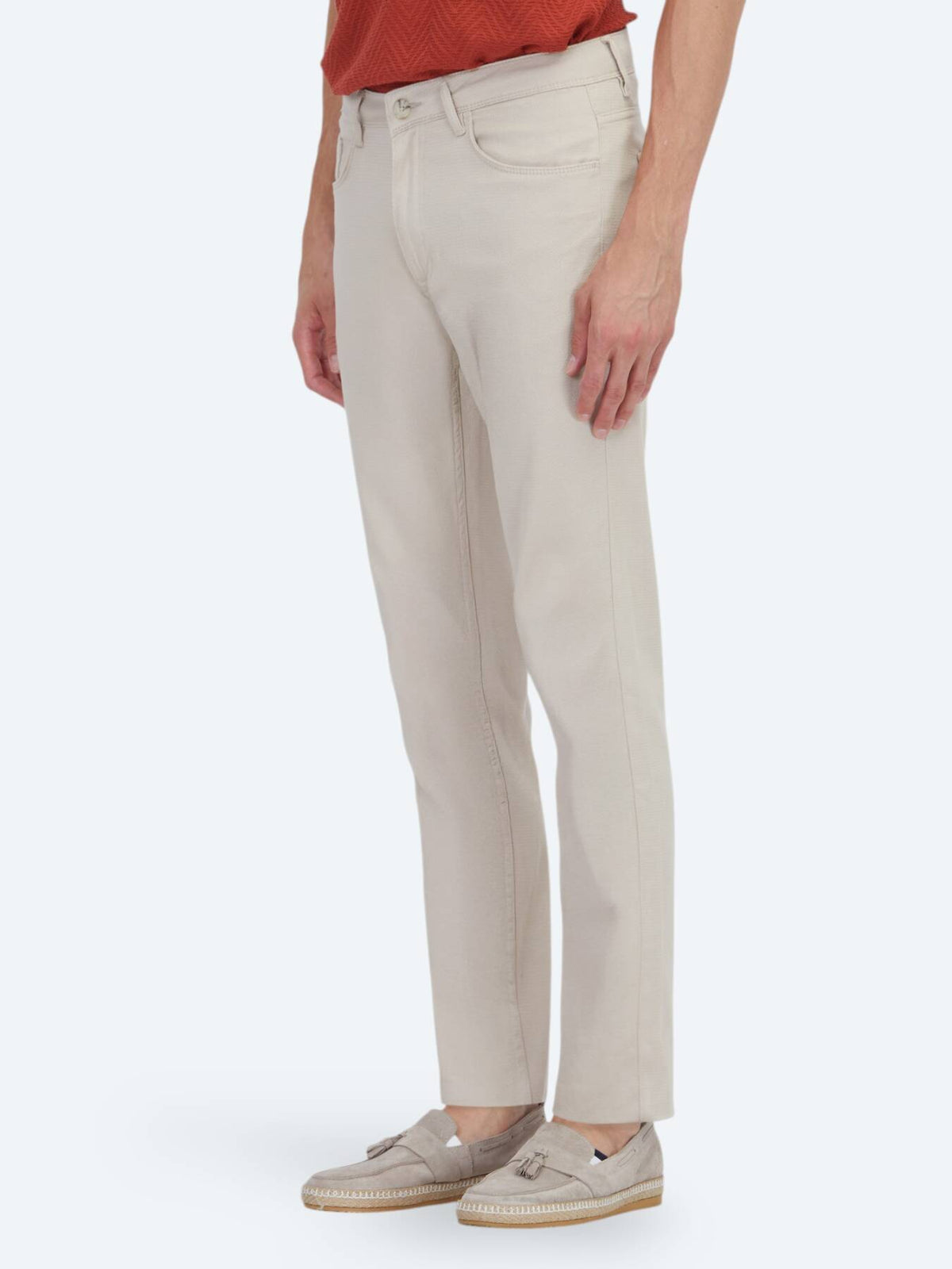 Bej Dokuma Slim Fit Casual Pamuk Karışımlı Pantolon