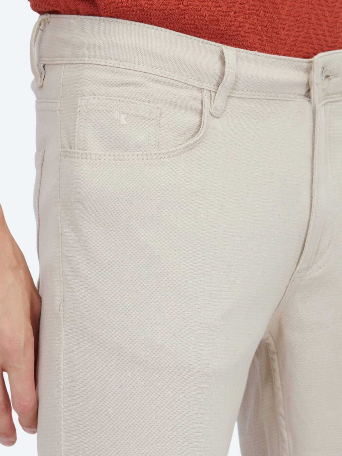 Bej Dokuma Slim Fit Casual Pamuk Karışımlı Pantolon