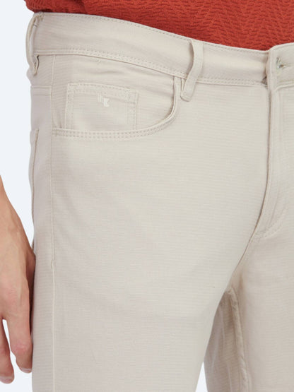 Bej Dokuma Slim Fit Casual Pamuk Karışımlı Pantolon