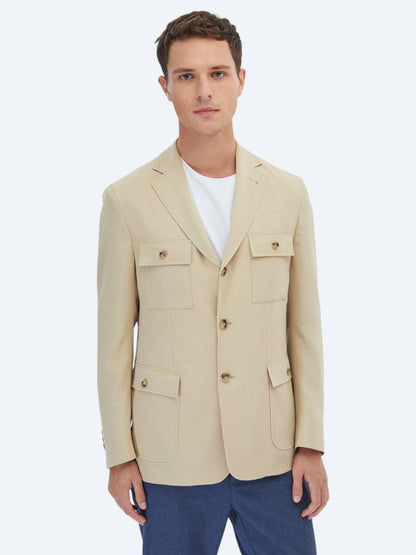 Bej Düz Modern Fit Ceket