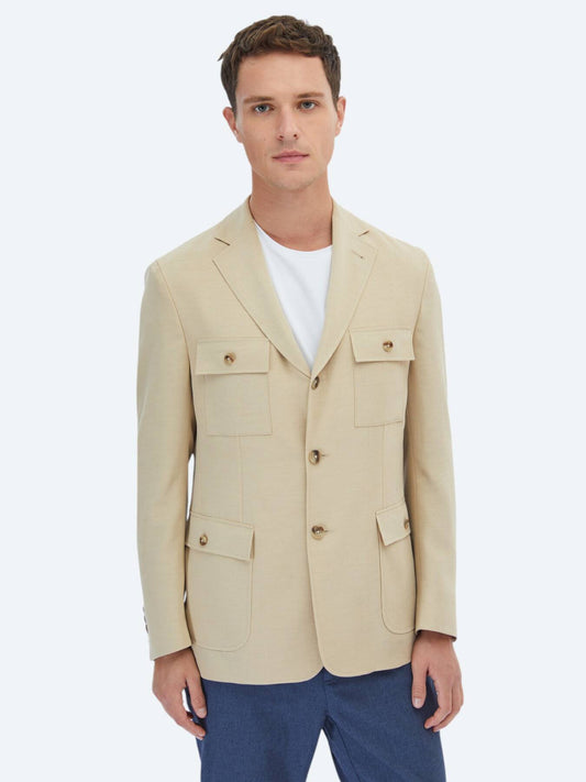 Bej Düz Modern Fit Ceket