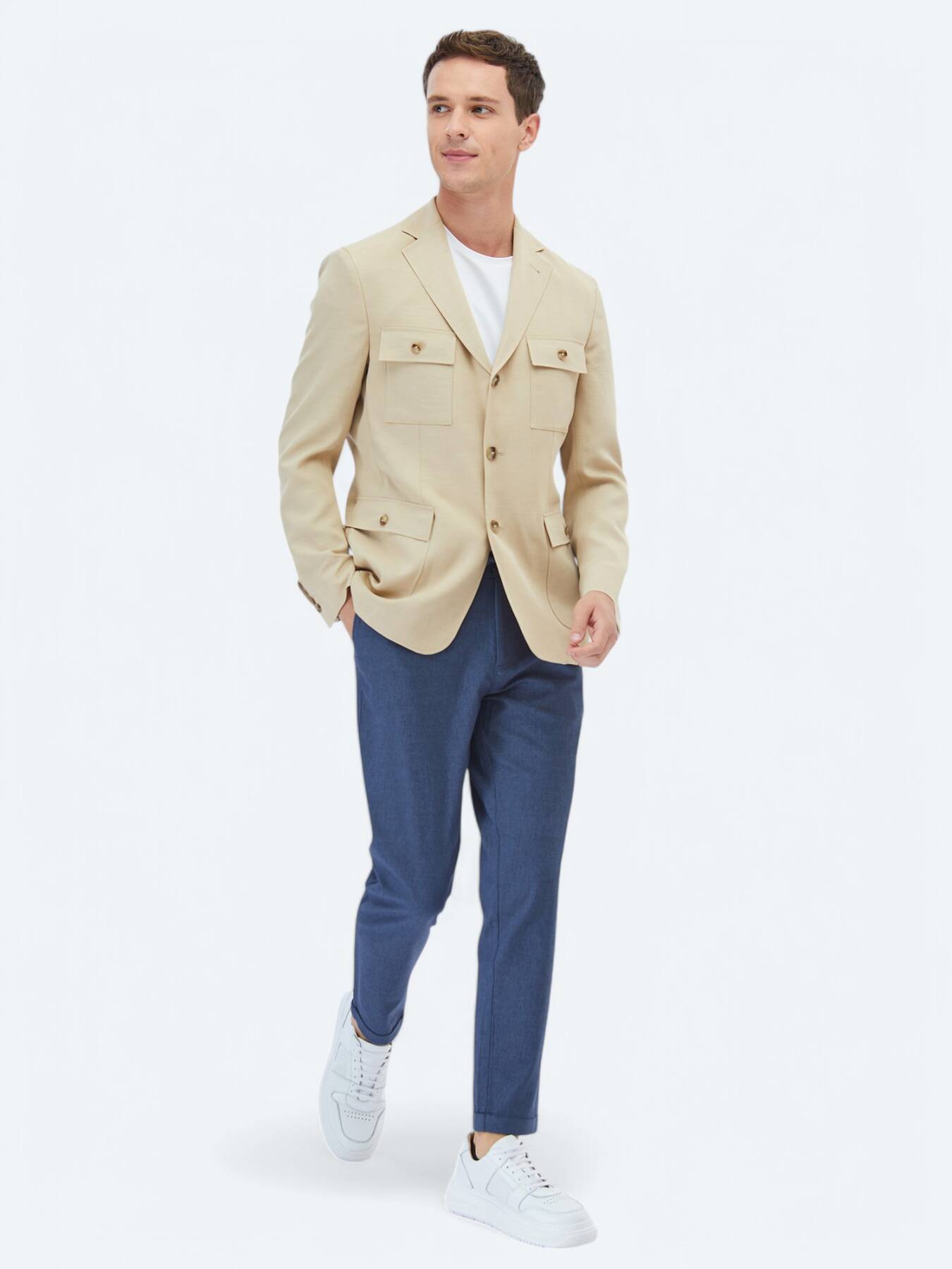 Bej Düz Modern Fit Ceket