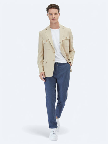 Bej Düz Modern Fit Ceket