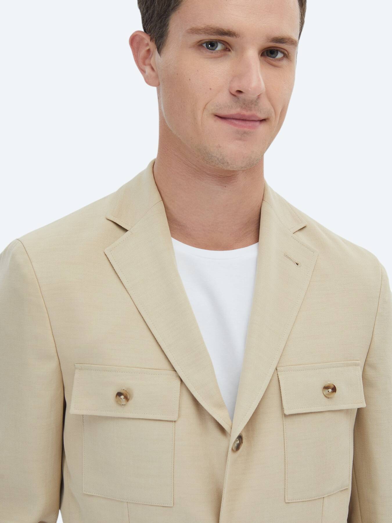 Bej Düz Modern Fit Ceket