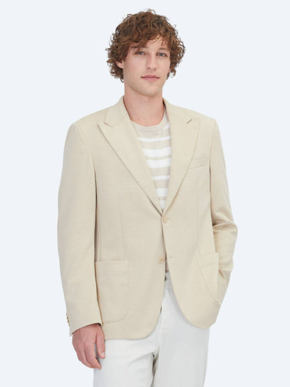 Bej Düz Modern Fit Pamuk Karışımlı Örme Ceket