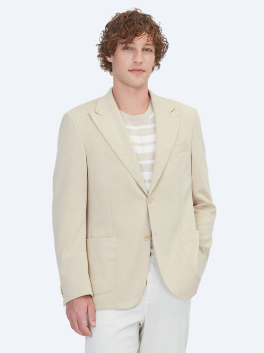 Bej Düz Modern Fit Pamuk Karışımlı Örme Ceket