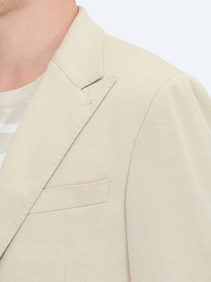 Bej Düz Modern Fit Pamuk Karışımlı Örme Ceket