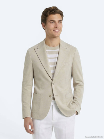 Bej Modern Fit Pamuk Karışımlı Örme Ceket