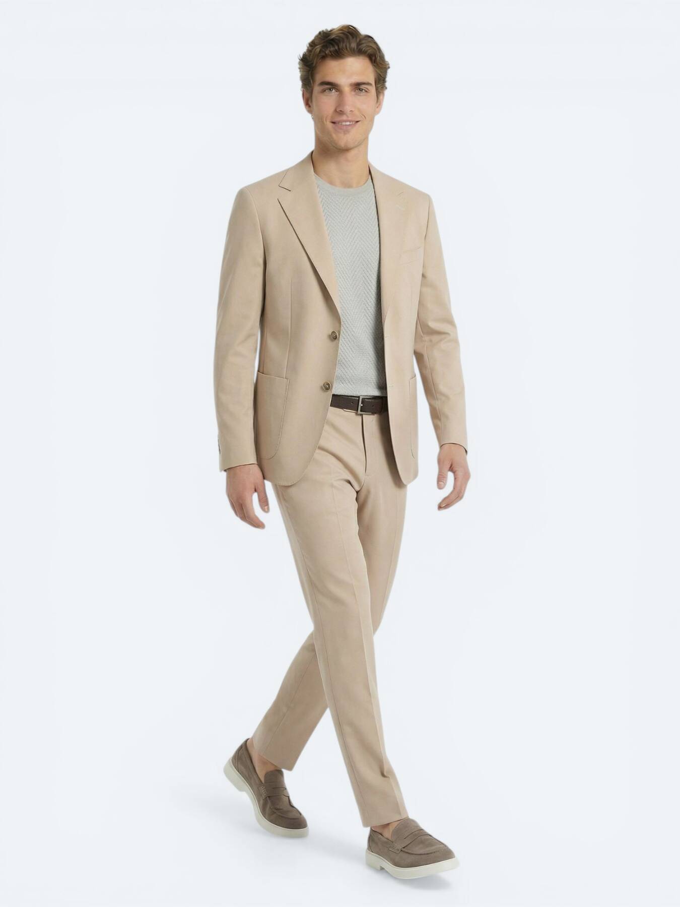 Bej Düz Modern Fit Takım Elbise