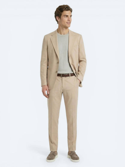 Bej Düz Modern Fit Takım Elbise