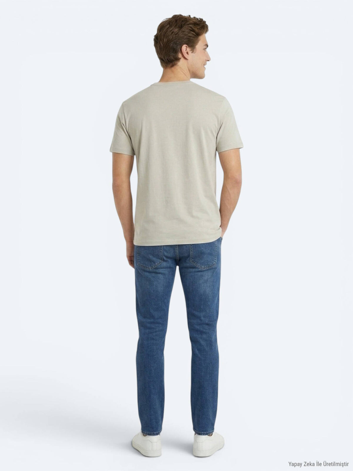 Bej Düz Pamuk Karışımlı T-shirt