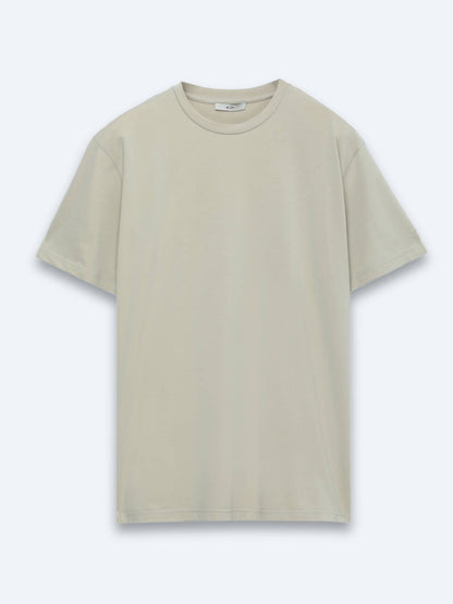 Bej Düz Pamuk Karışımlı T-shirt