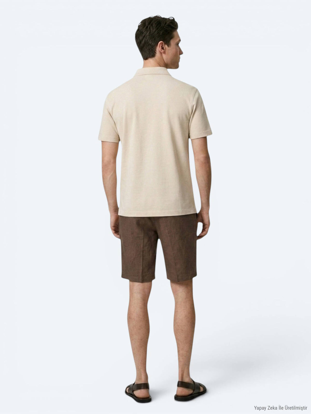 Bej Düz Pamuk Karışımlı T-shirt
