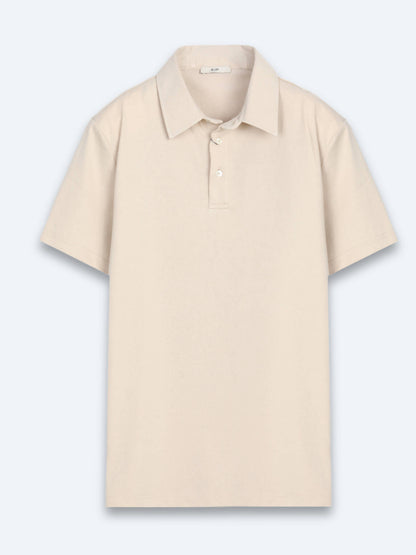 Bej Düz Pamuk Karışımlı T-shirt