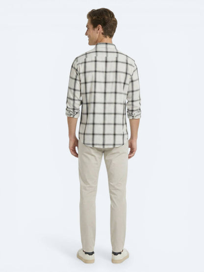 Bej Kareli Oversize Fit Uzun Dokuma Casual Gömlek
